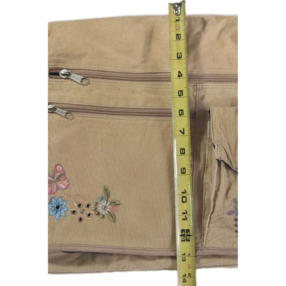 Mudd Vintage Denim Messenger Bag 00s Y2K Beige Floral Embroidered Crossbody - Picture 4 of 16